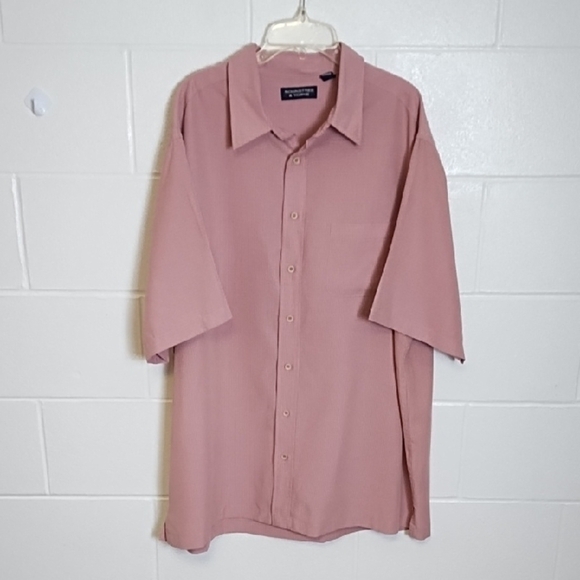 Roundtree & Yorke Pink Cmall Plaid Casual Button Down Shirt Short Sleeve - Picture 8 of 9
